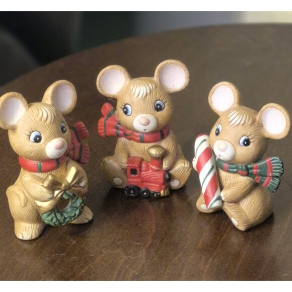 Vintage Set Of ( 3 ) Homco Christmas Mice Figurines Holiday Decor - Picture 2 of 7